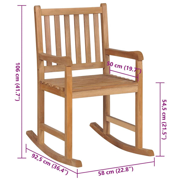 vidaXL Rocking Chair with Black Cushion Solid Teak Wood