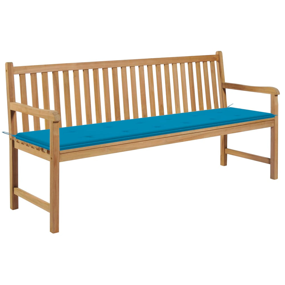 vidaXL Garden Bench with Blue Cushion 175 cm Solid Teak Wood