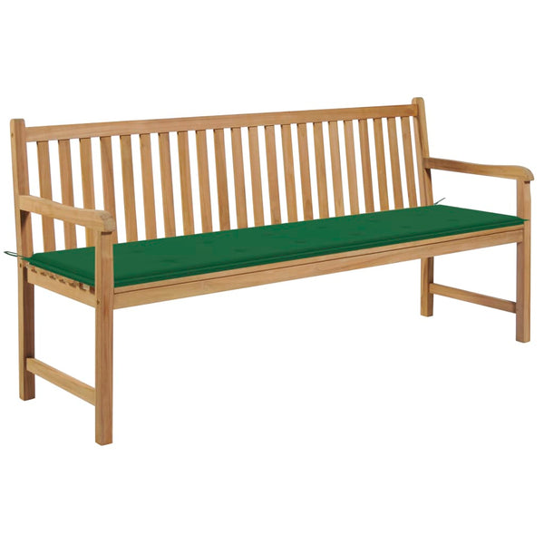 vidaXL Garden Bench with Green Cushion 175 cm Solid Teak Wood