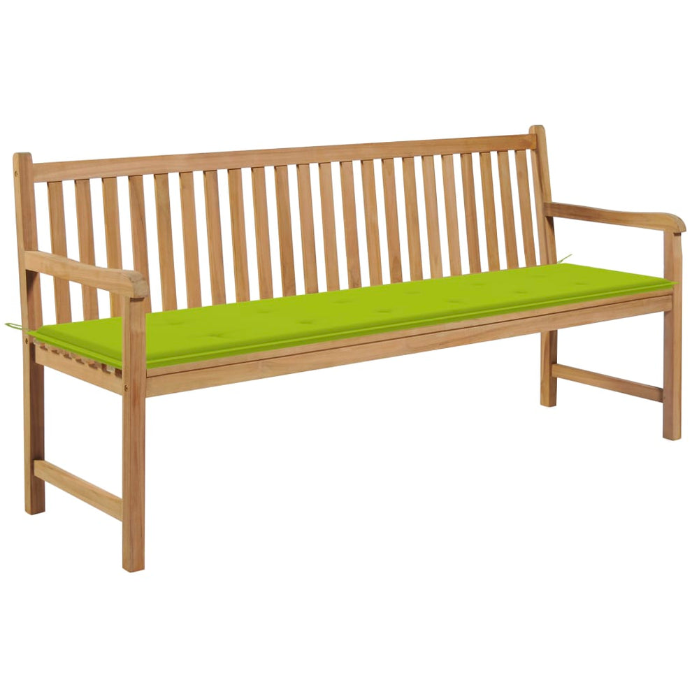 vidaXL Garden Bench with Light Green Cushion 175 cm Solid Teak Wood
