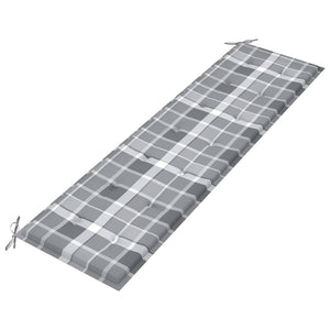 vidaXL Garden Bench Gray Plaid Cushion 175 cm Solid Teak Wood