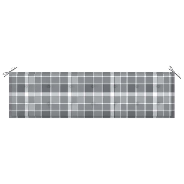 vidaXL Garden Bench Gray Plaid Cushion 175 cm Solid Teak Wood