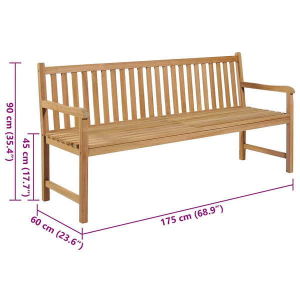 vidaXL Garden Bench Gray Plaid Cushion 175 cm Solid Teak Wood