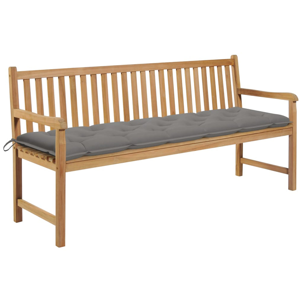 vidaXL Garden Bench with Grey Cushion 175 cm Solid Teak Wood