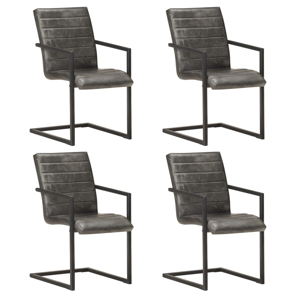 vidaXL Cantilever Chairs 4 pcs. Gray Genuine Leather