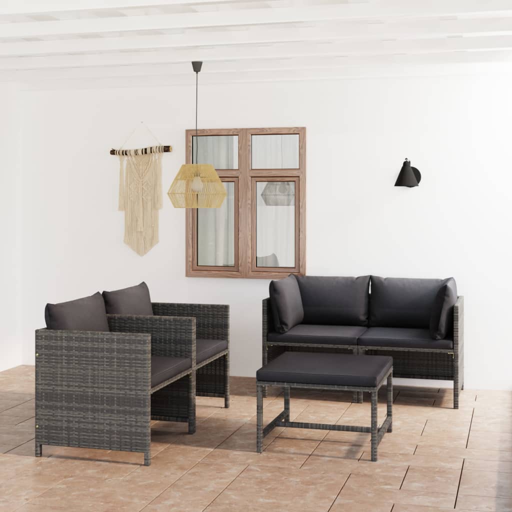 vidaXL 5-piece Garden Lounge Set with Cushions Poly Rattan Grey