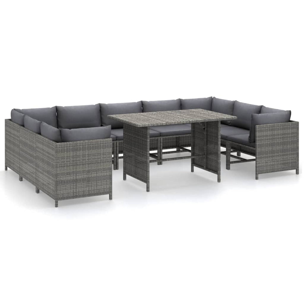 vidaXL 10-piece Garden Lounge Set with Cushions Poly Rattan Grey