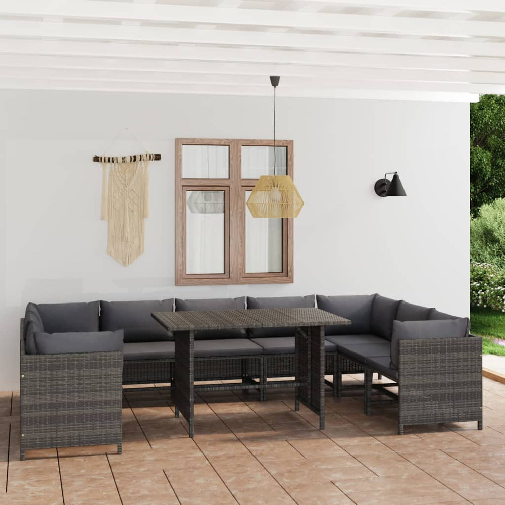 vidaXL 10-piece Garden Lounge Set with Cushions Poly Rattan Grey