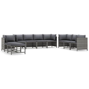 vidaXL 10-piece Garden Lounge Set with Cushions Poly Rattan Grey