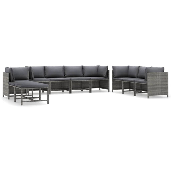 vidaXL 10-piece Garden Lounge Set with Cushions Poly Rattan Grey