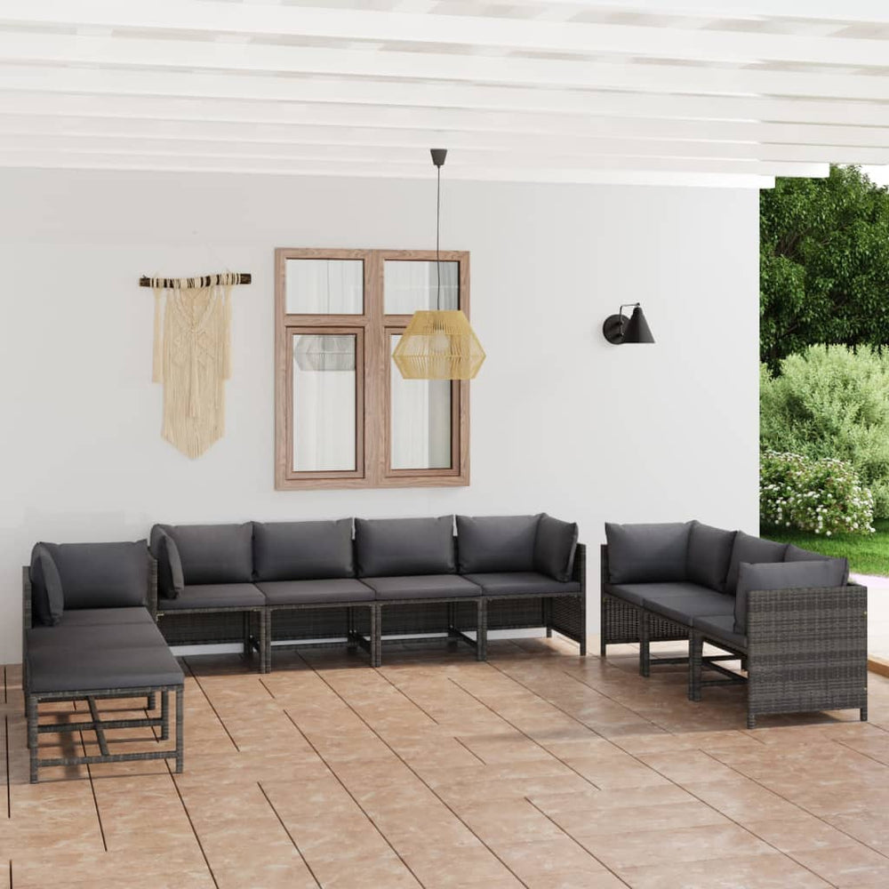 vidaXL 10-piece Garden Lounge Set with Cushions Poly Rattan Grey