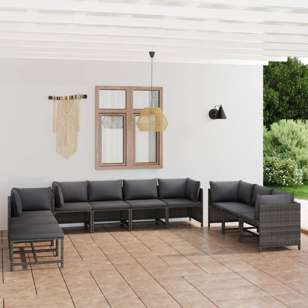 vidaXL 10-piece Garden Lounge Set with Cushions Poly Rattan Grey