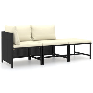 vidaXL 3-Piece Garden Lounge Set with Cushions Poly Rattan Black