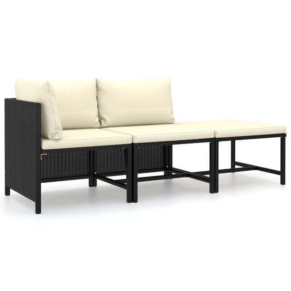 vidaXL 3-Piece Garden Lounge Set with Cushions Poly Rattan Black