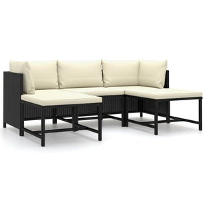 vidaXL 5-piece Garden Lounge Set with Cushions Poly Rattan Black