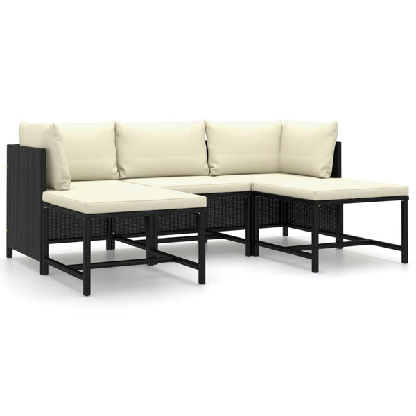 vidaXL 5-piece Garden Lounge Set with Cushions Poly Rattan Black