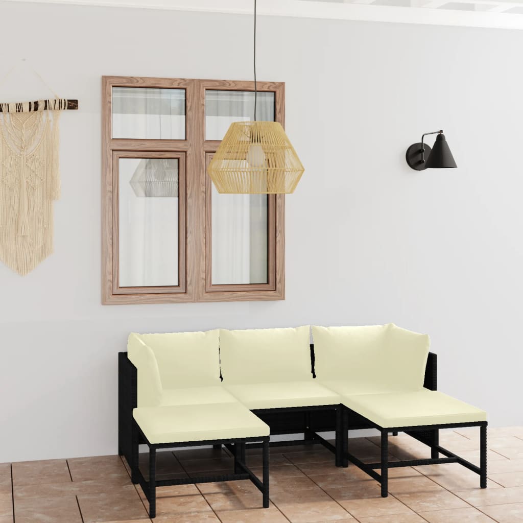 vidaXL 5-piece Garden Lounge Set with Cushions Poly Rattan Black