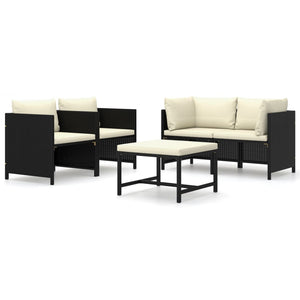 vidaXL 5-piece Garden Lounge Set with Cushions Poly Rattan Black