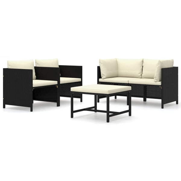 vidaXL 5-piece Garden Lounge Set with Cushions Poly Rattan Black