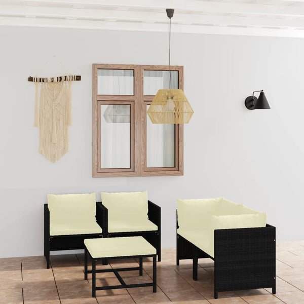 vidaXL 5-piece Garden Lounge Set with Cushions Poly Rattan Black