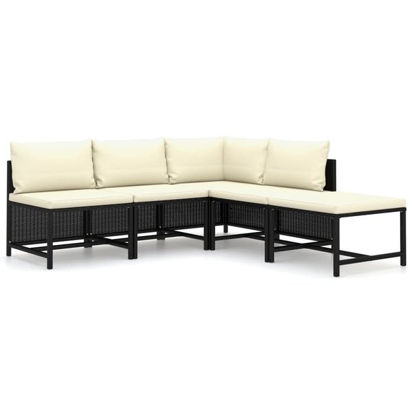 vidaXL 5-piece Garden Lounge Set with Cushions Poly Rattan Black