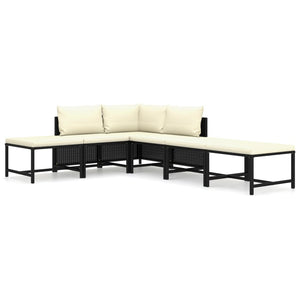 vidaXL 6-Piece Garden Lounge Set with Cushions Poly Rattan Black