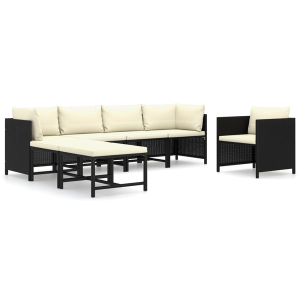vidaXL 7-Piece Garden Lounge Set with Cushions Poly Rattan Black