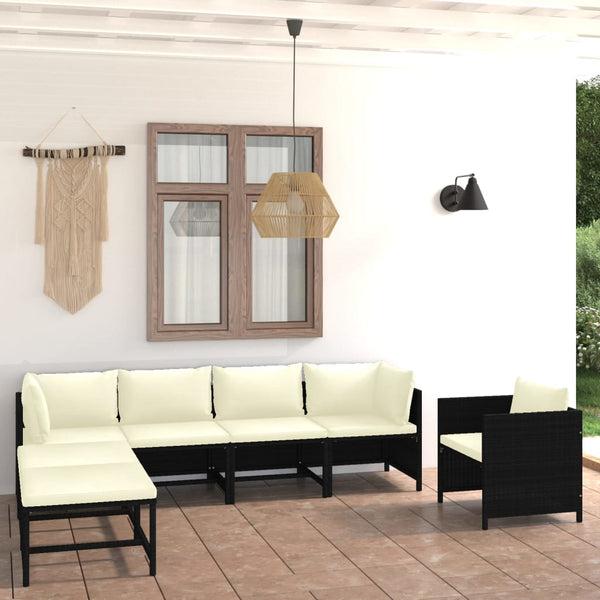vidaXL 7-Piece Garden Lounge Set with Cushions Poly Rattan Black