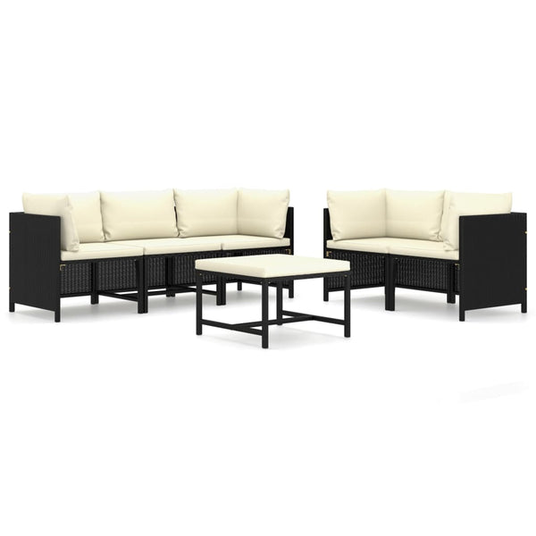 vidaXL 6-Piece Garden Lounge Set with Cushions Poly Rattan Black