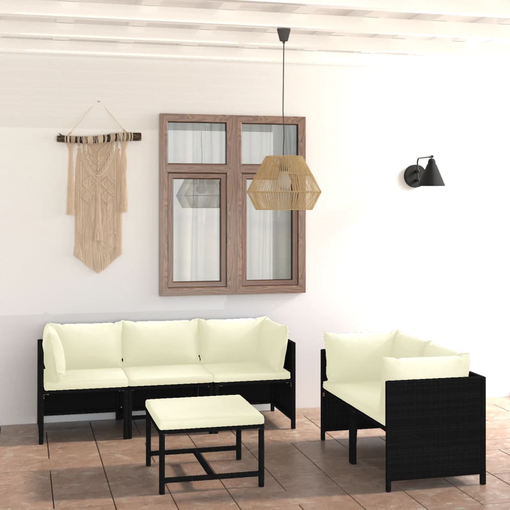 vidaXL 6-Piece Garden Lounge Set with Cushions Poly Rattan Black