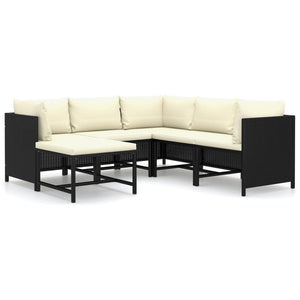 vidaXL 6-Piece Garden Lounge Set with Cushions Poly Rattan Black