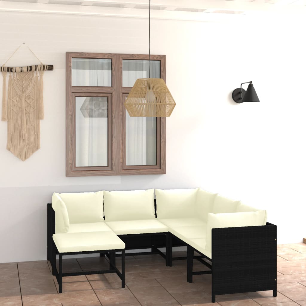 vidaXL 6-Piece Garden Lounge Set with Cushions Poly Rattan Black