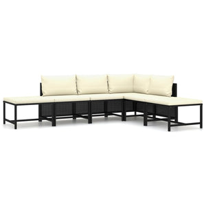 vidaXL 6-Piece Garden Lounge Set with Cushions Poly Rattan Black