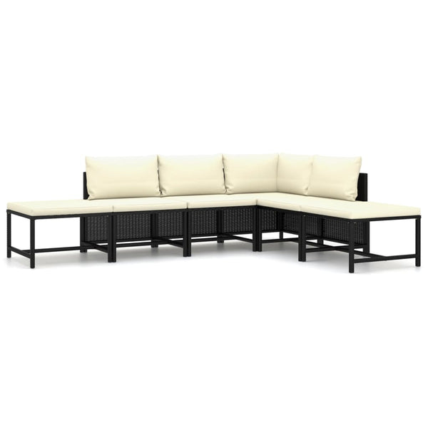 vidaXL 6-Piece Garden Lounge Set with Cushions Poly Rattan Black