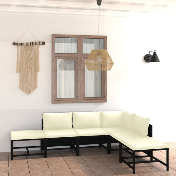 vidaXL 6-Piece Garden Lounge Set with Cushions Poly Rattan Black