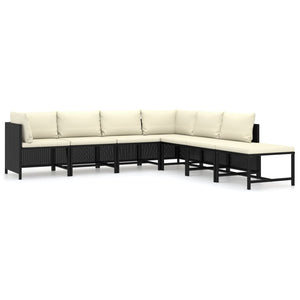 vidaXL 7-Piece Garden Lounge Set with Cushions Poly Rattan Black