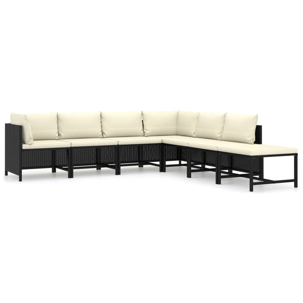 vidaXL 7-Piece Garden Lounge Set with Cushions Poly Rattan Black