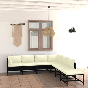 vidaXL 7-Piece Garden Lounge Set with Cushions Poly Rattan Black