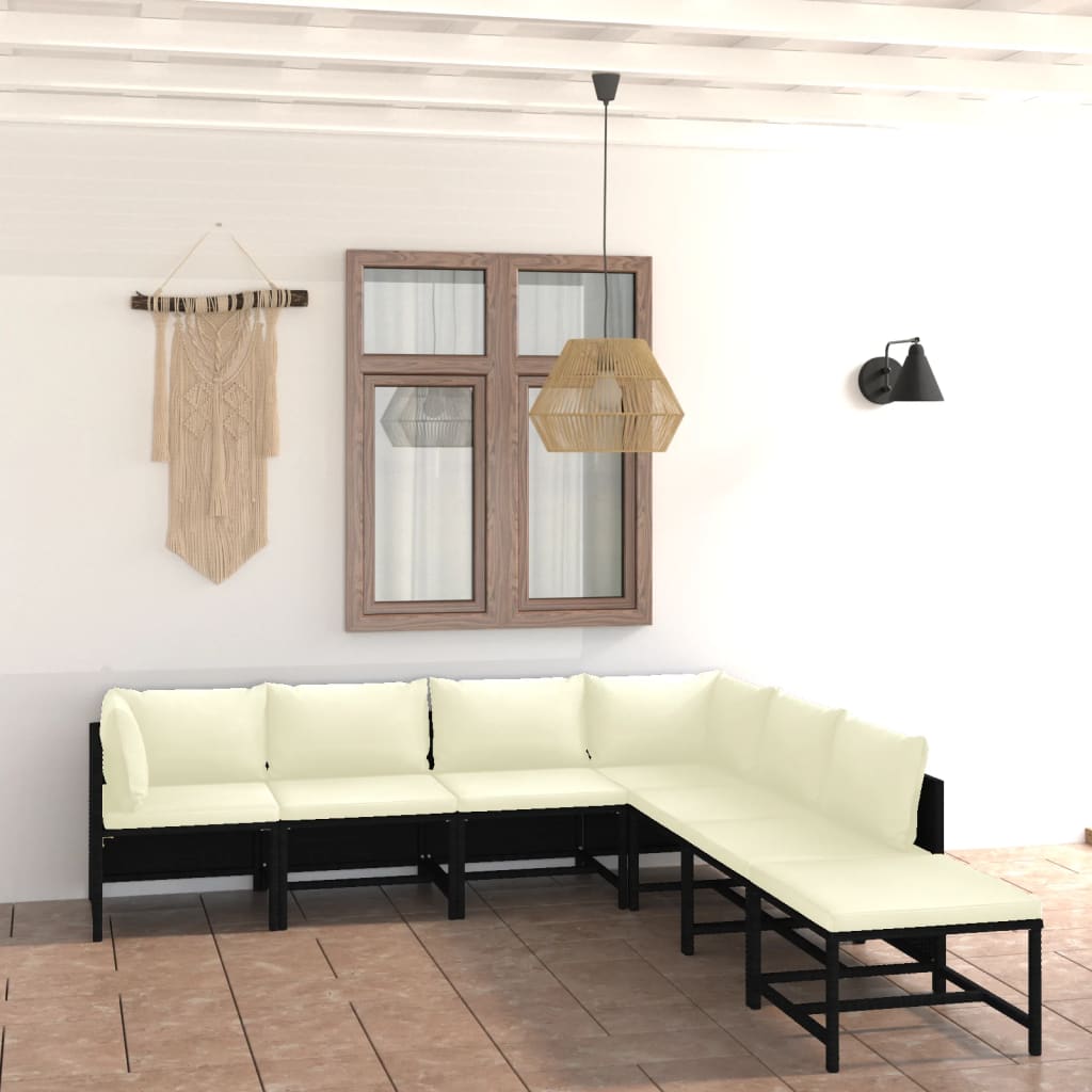 vidaXL 7-Piece Garden Lounge Set with Cushions Poly Rattan Black