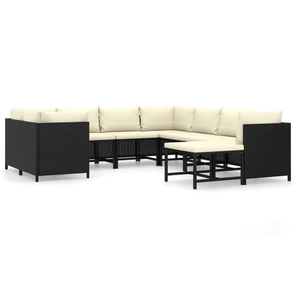 vidaXL 9-piece Garden Lounge Set with Cushions Poly Rattan Black