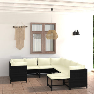 vidaXL 9-piece Garden Lounge Set with Cushions Poly Rattan Black