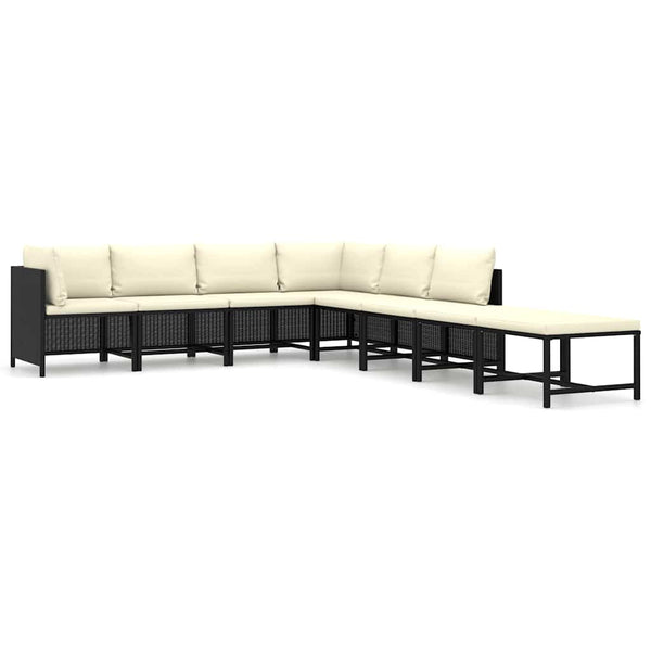 vidaXL 8-piece Garden Lounge Set with Cushions Poly Rattan Black
