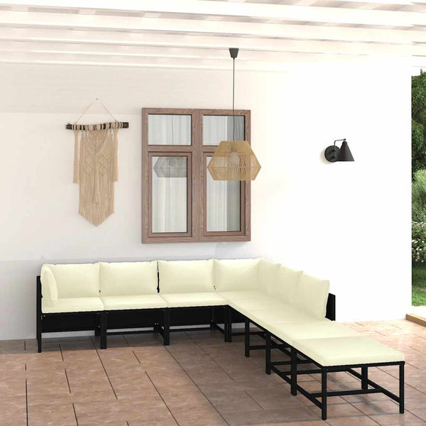 vidaXL 8-piece Garden Lounge Set with Cushions Poly Rattan Black