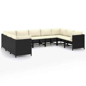 vidaXL 9-piece Garden Lounge Set with Cushions Poly Rattan Black