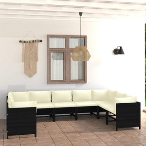 vidaXL 9-piece Garden Lounge Set with Cushions Poly Rattan Black