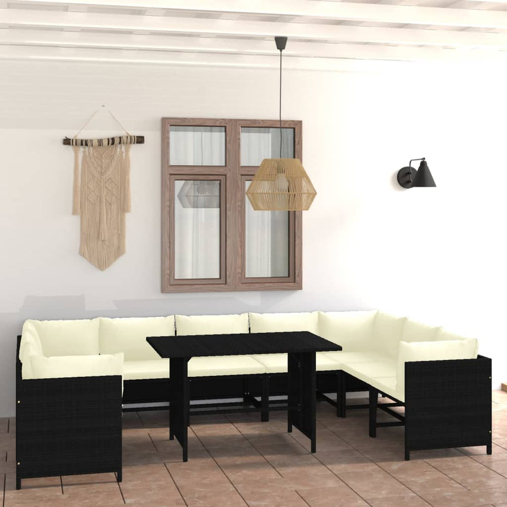 vidaXL 10-Piece Garden Lounge Set with Cushions Poly Rattan Black