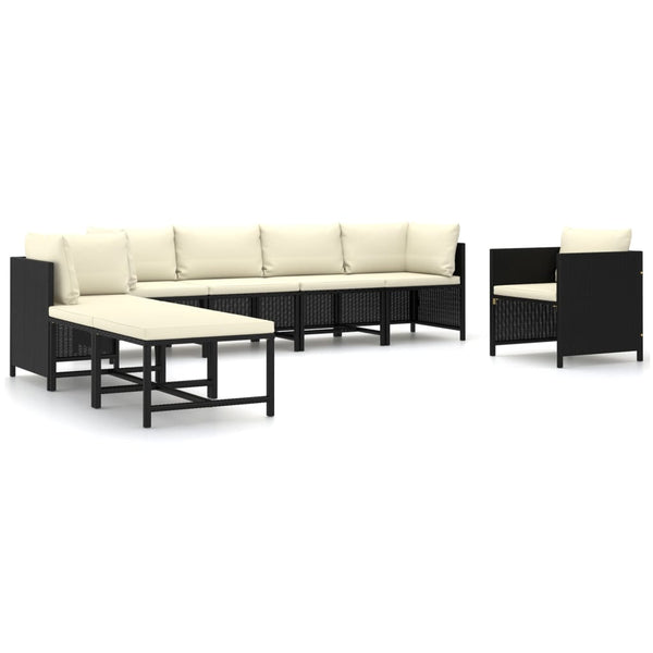 vidaXL 8-piece Garden Lounge Set with Cushions Poly Rattan Black