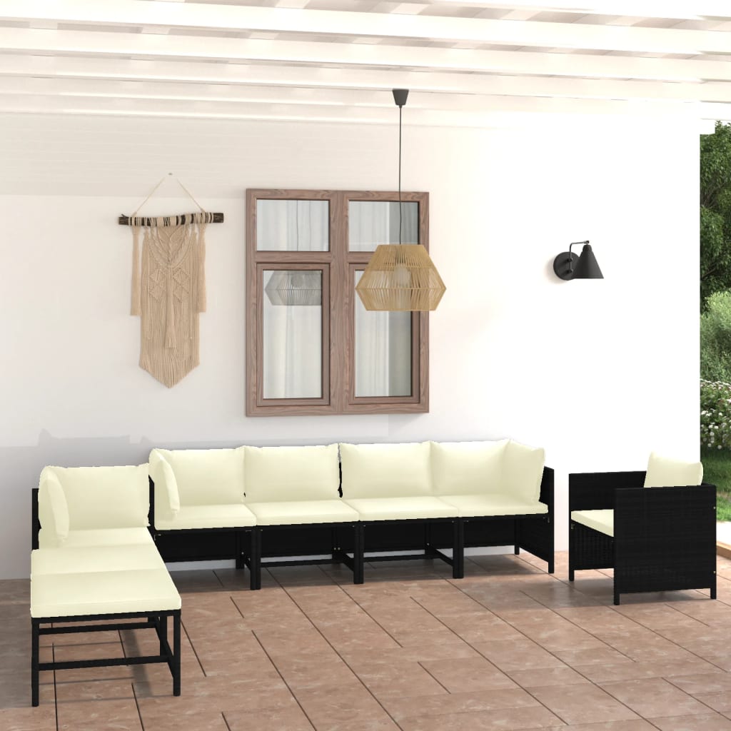 vidaXL 8-piece Garden Lounge Set with Cushions Poly Rattan Black