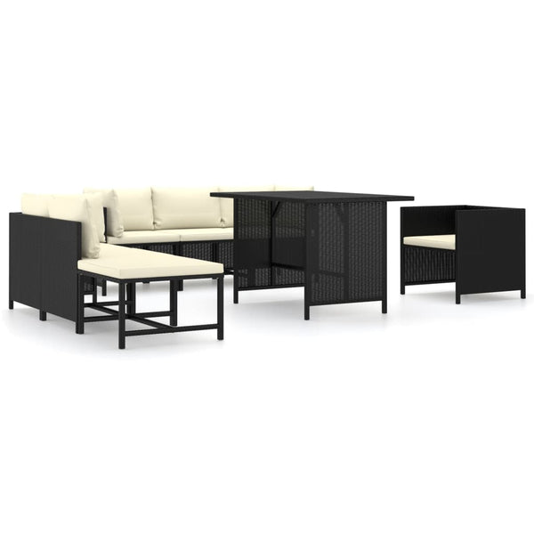 vidaXL 8-piece Garden Lounge Set with Cushions Poly Rattan Black