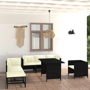 vidaXL 8-piece Garden Lounge Set with Cushions Poly Rattan Black